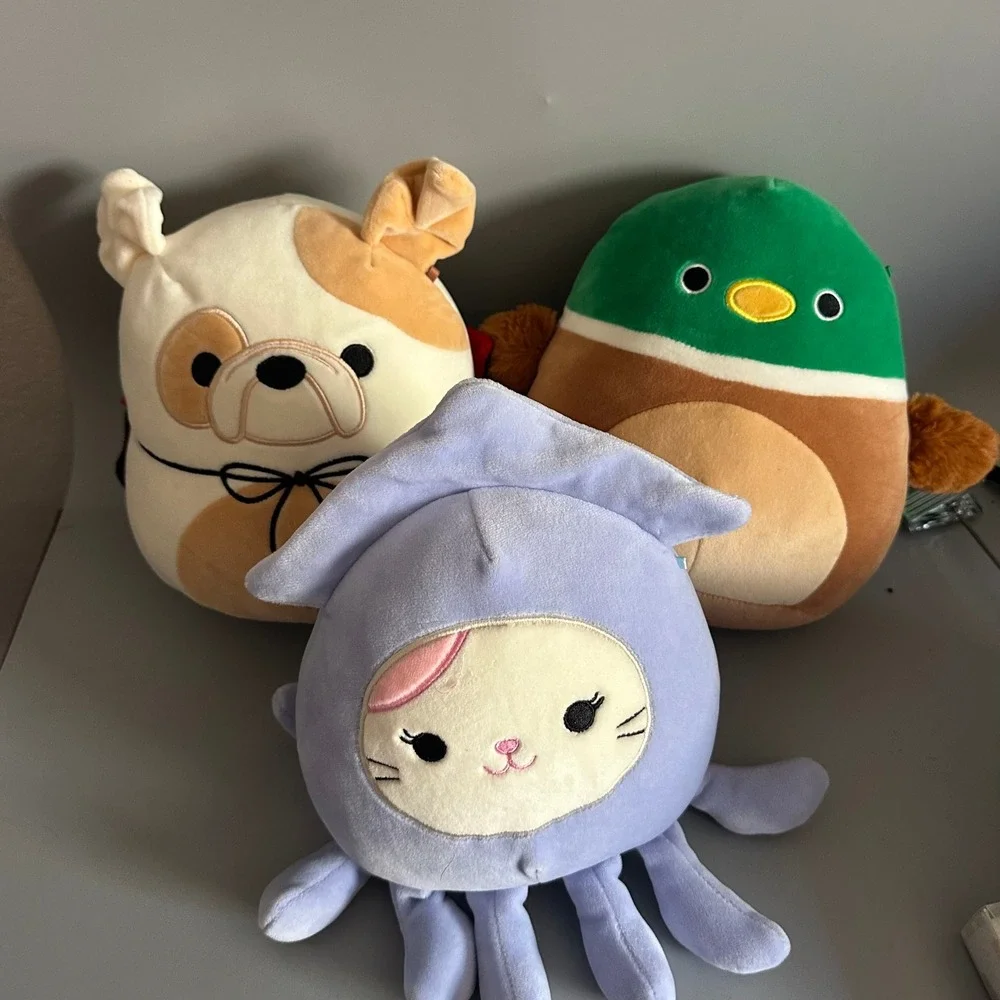 Squishmallows Bundle Avery Mallard Duck Brock Bulldog Cat Squid Plush 3pk